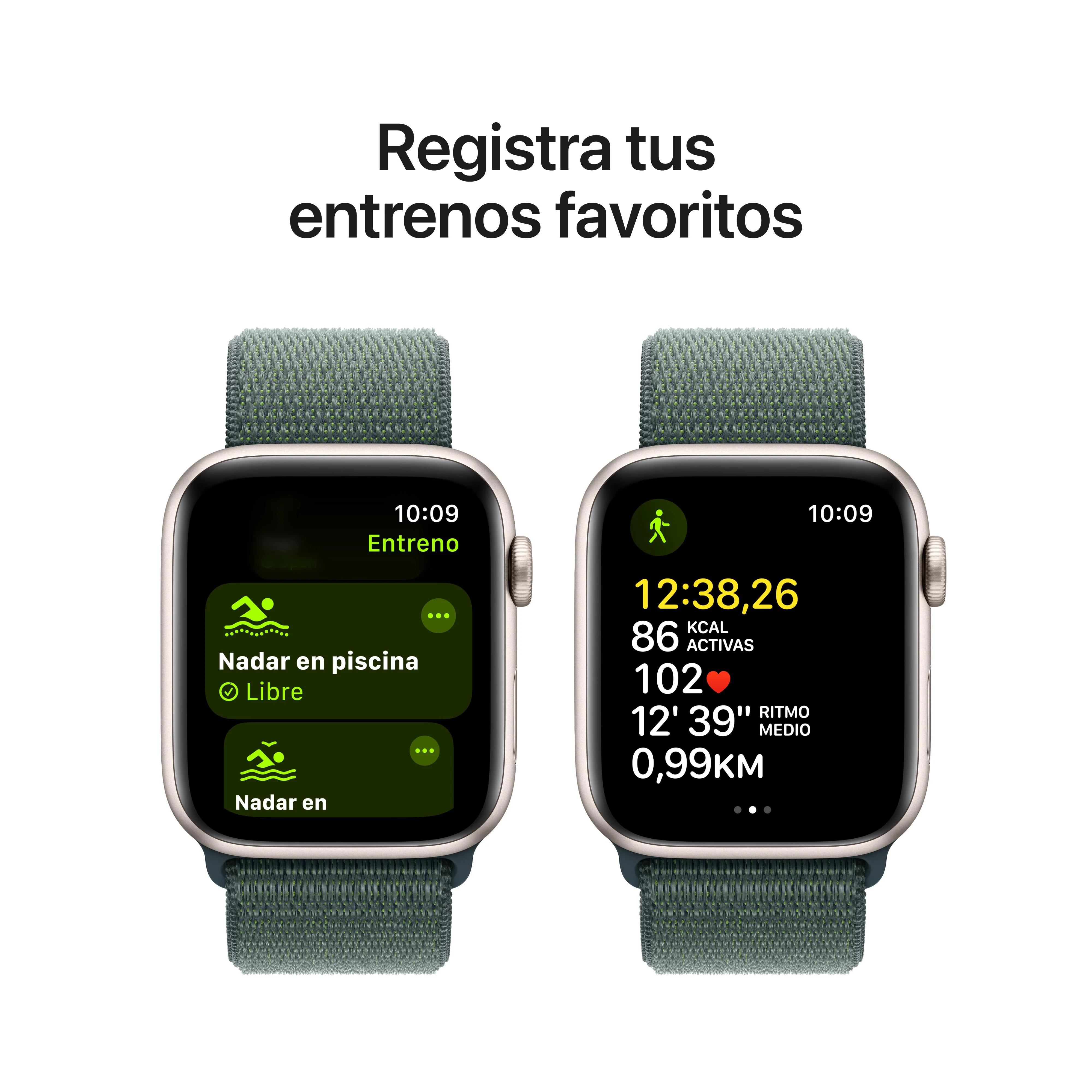 Apple Watch SE (GPS + Cellular) - Caja de aluminio en blanco estrella de 44 mm - Correa Loop deportiva verde lago - Image 5
