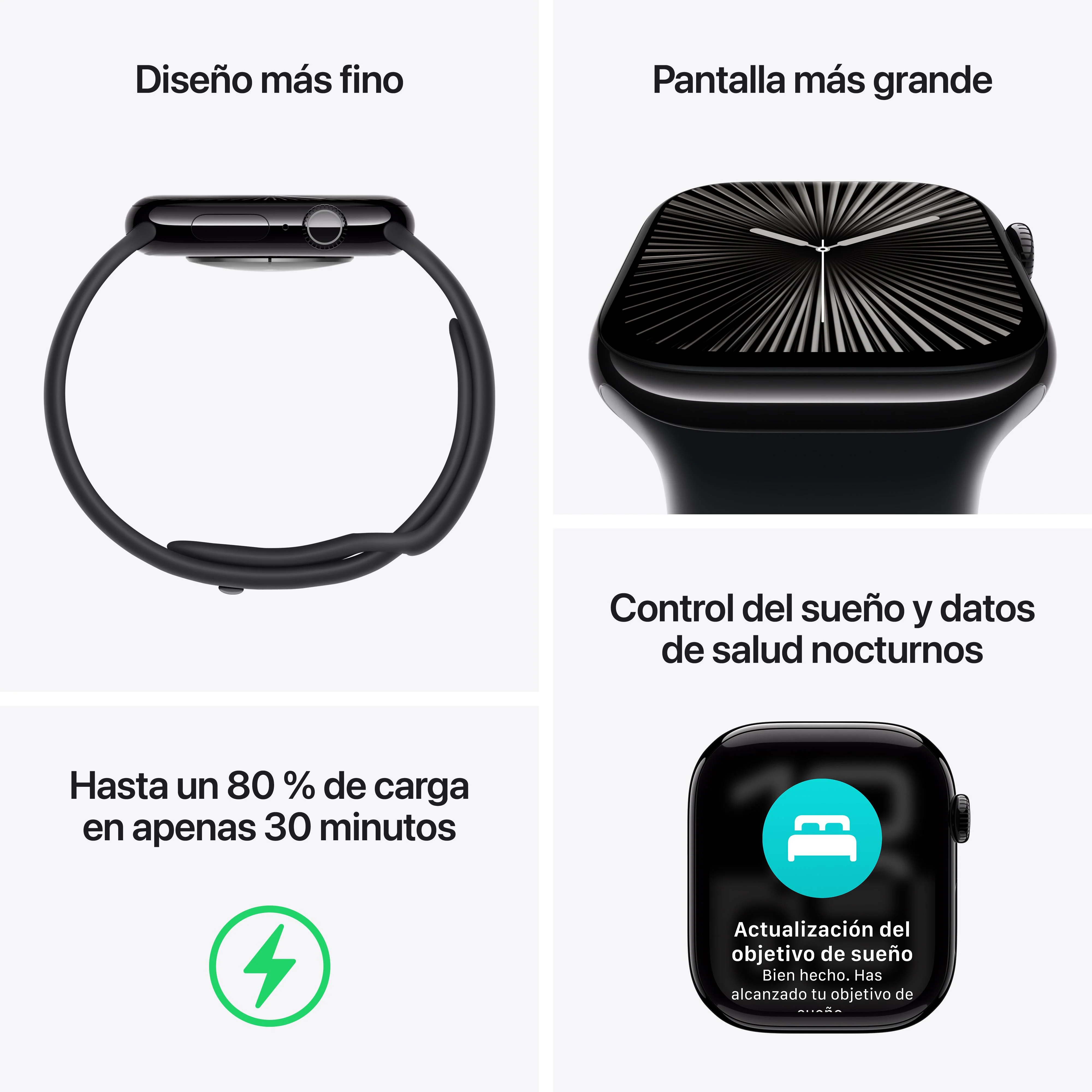 Apple Watch Series 10 (GPS + Cellular) - Caja de aluminio en plata de 46 mm - Correa deportiva azul denim - Talla M/L - Image 3