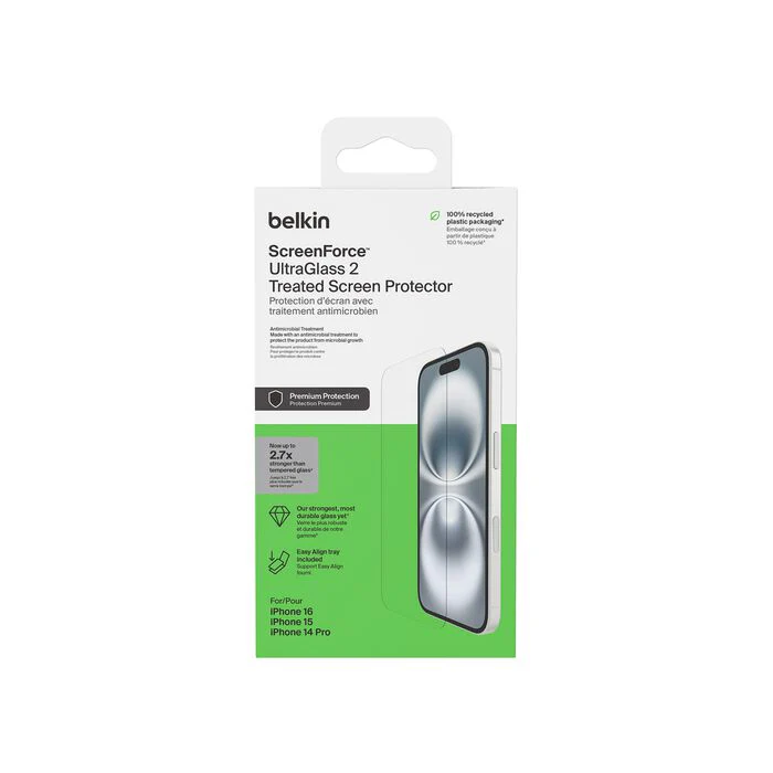 Protector de pantalla UltraGlass 2 con revestimiento antimicrobiano iPhone 16, iPhone 15 y iPhone 14 Pro | Belkin - Image 3