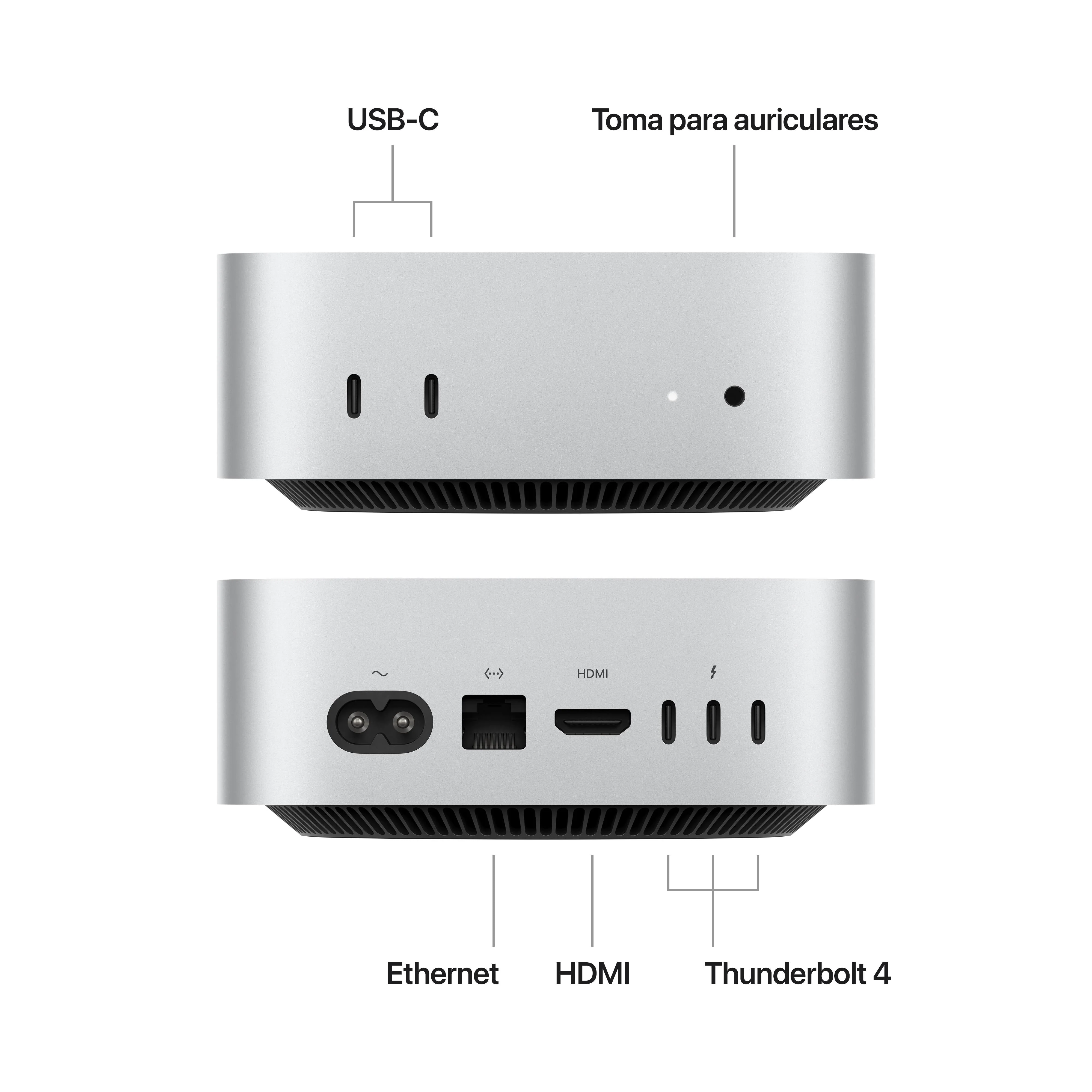 Mac mini: Chip M4 de Apple con CPU de 10 núcleos y GPU de 10 núcleos, 16 GB RAM, 1 TB SSD, Gigabit Ethernet - Plata - Image 2