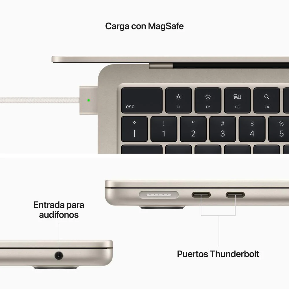 MacBook Air de 13 pulgadas: Chip M2 de Apple con CPU de 8 núcleos y GPU de 8 núcleos, 16 GB RAM, 256 GB SSD, Cargador 30W - Blanco estrella - Image 7