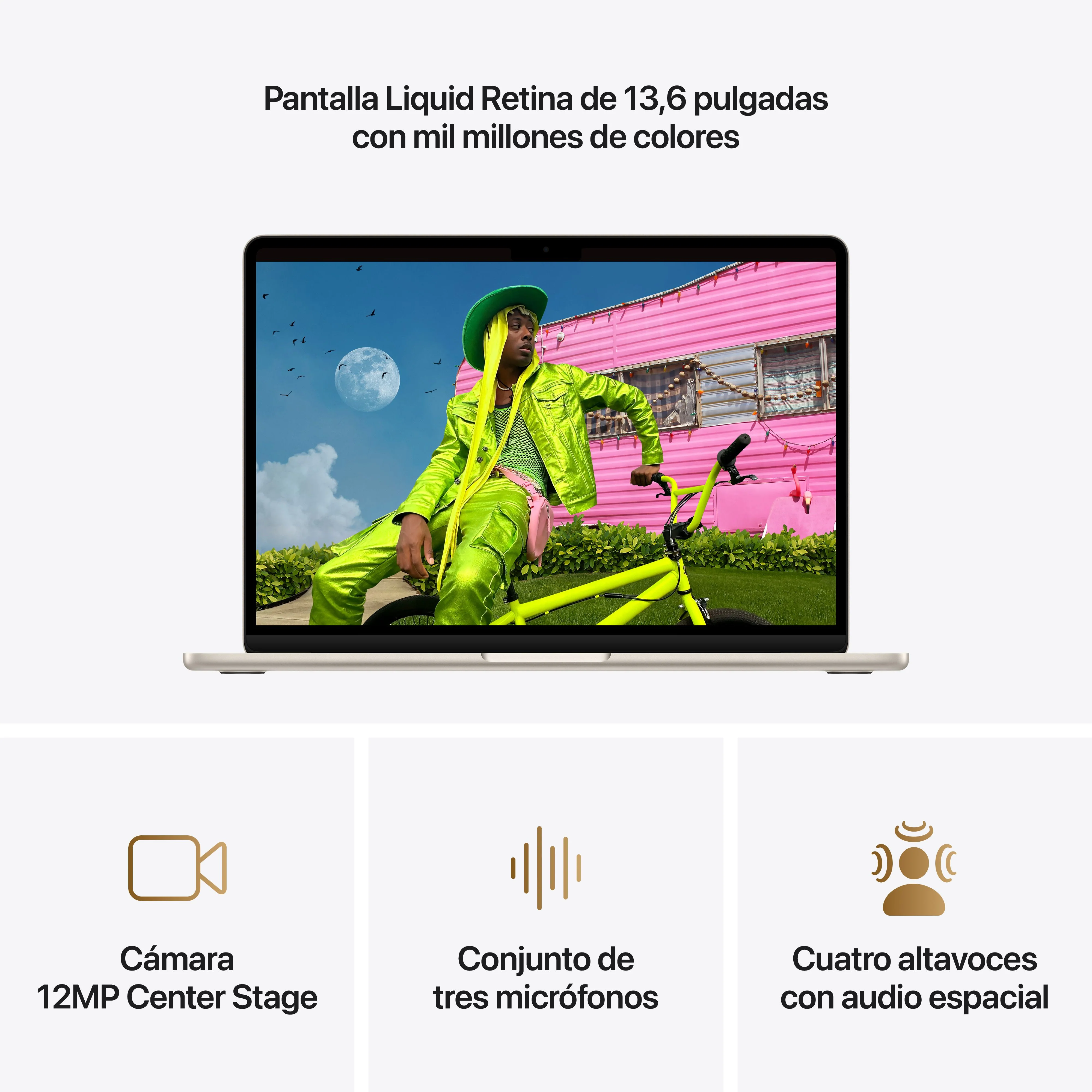 MacBook Air 13-pulgadas M5: Chip M5 de Apple CPU 10 núcleos y GPU 10 núcleos, 16 GB RAM, 1 TB SSD, Sin adaptador de corriente - Blanco estrella - Image 5