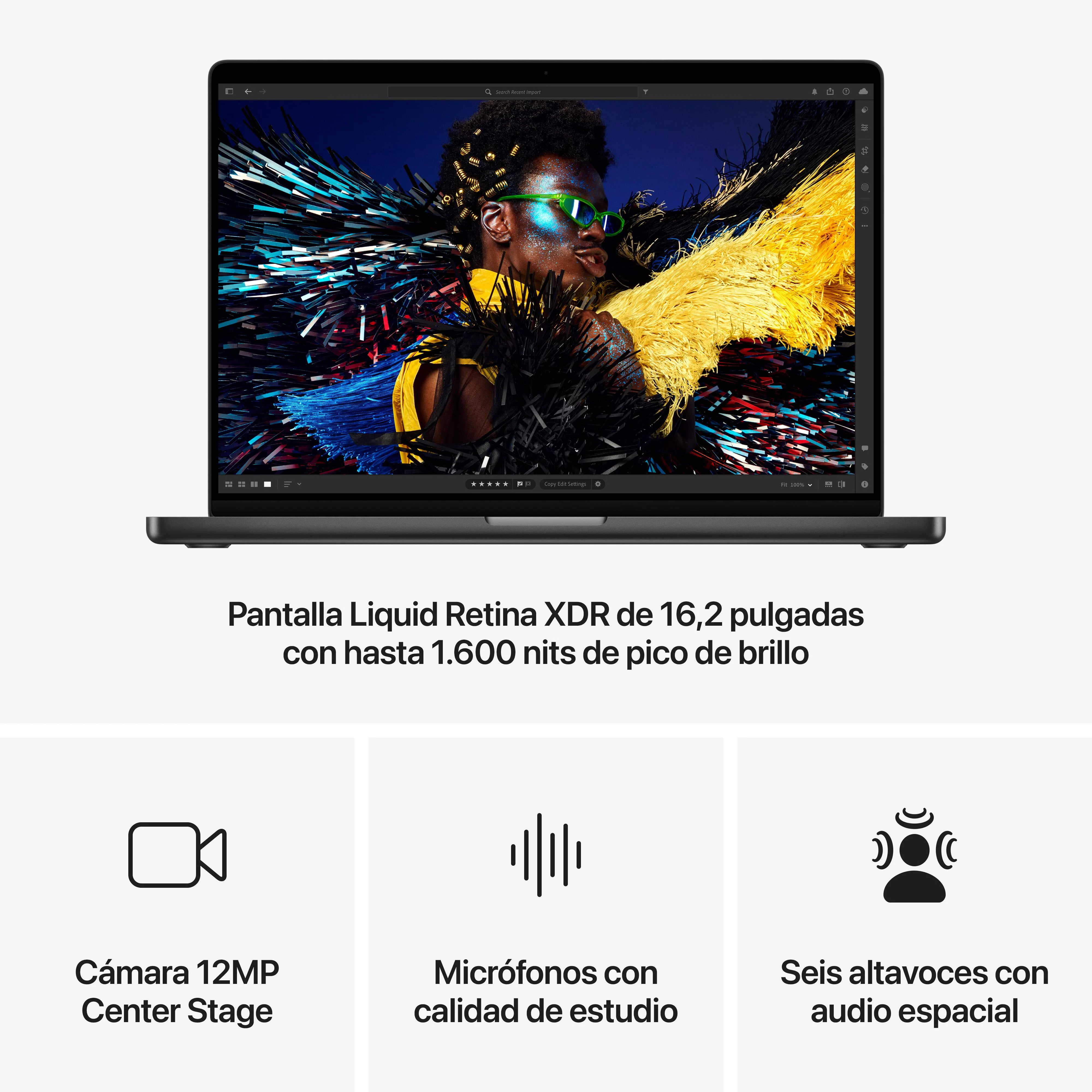 MacBook Pro de 16 pulgadas: Chip M4 Pro de Apple con CPU de 14 núcleos y GPU de 20 núcleos, 24 GB RAM, 512 GB SSD, Pantalla estándar - Negro espacial - Image 6