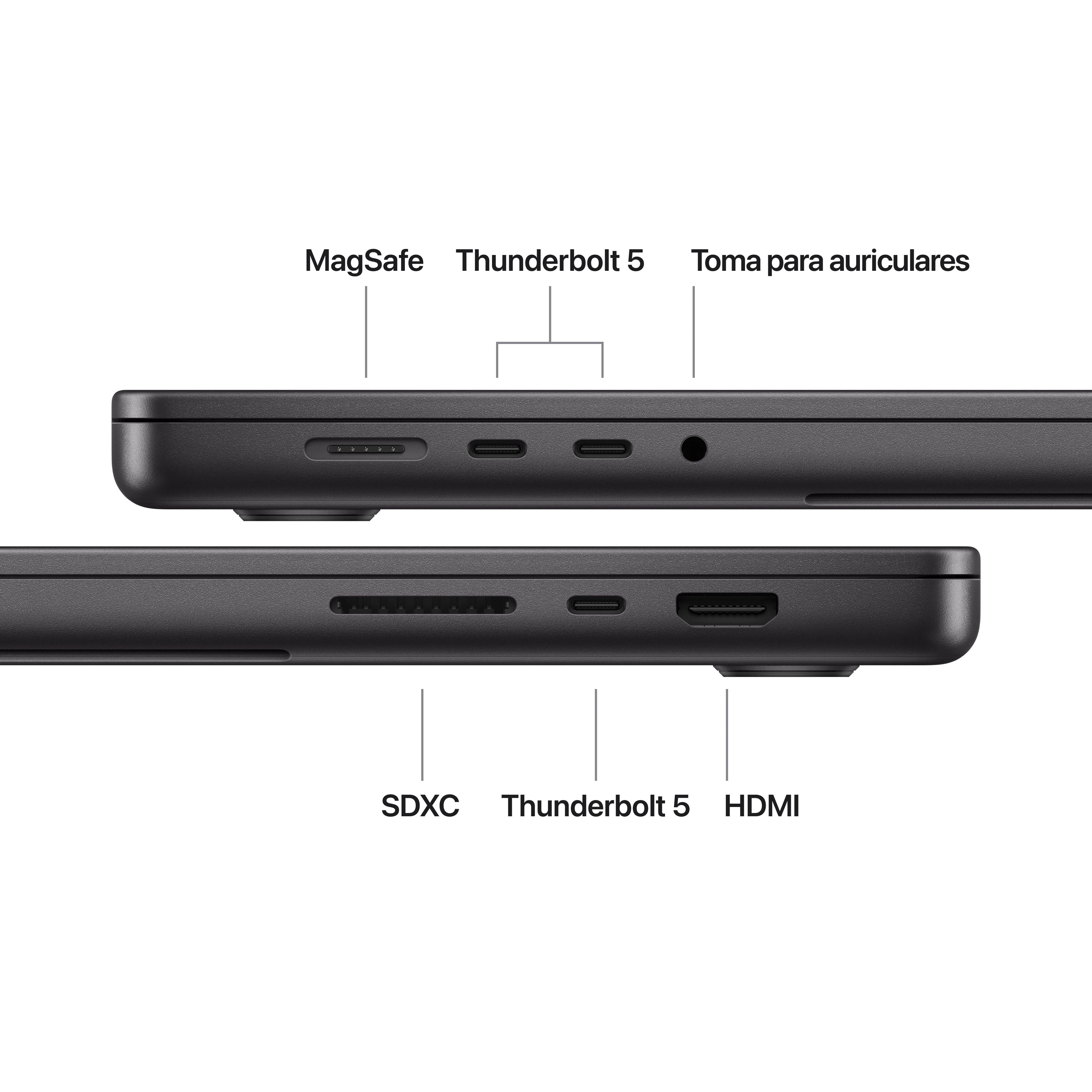 MacBook Pro de 16-pulgadas M5: Chip M5 Max de Apple con CPU 18 núcleos y GPU 40 núcleos, 128 GB RAM, 2 TB SSD, Pantalla Estándar, Sin adaptador de corriente - Negro espacial - Image 7