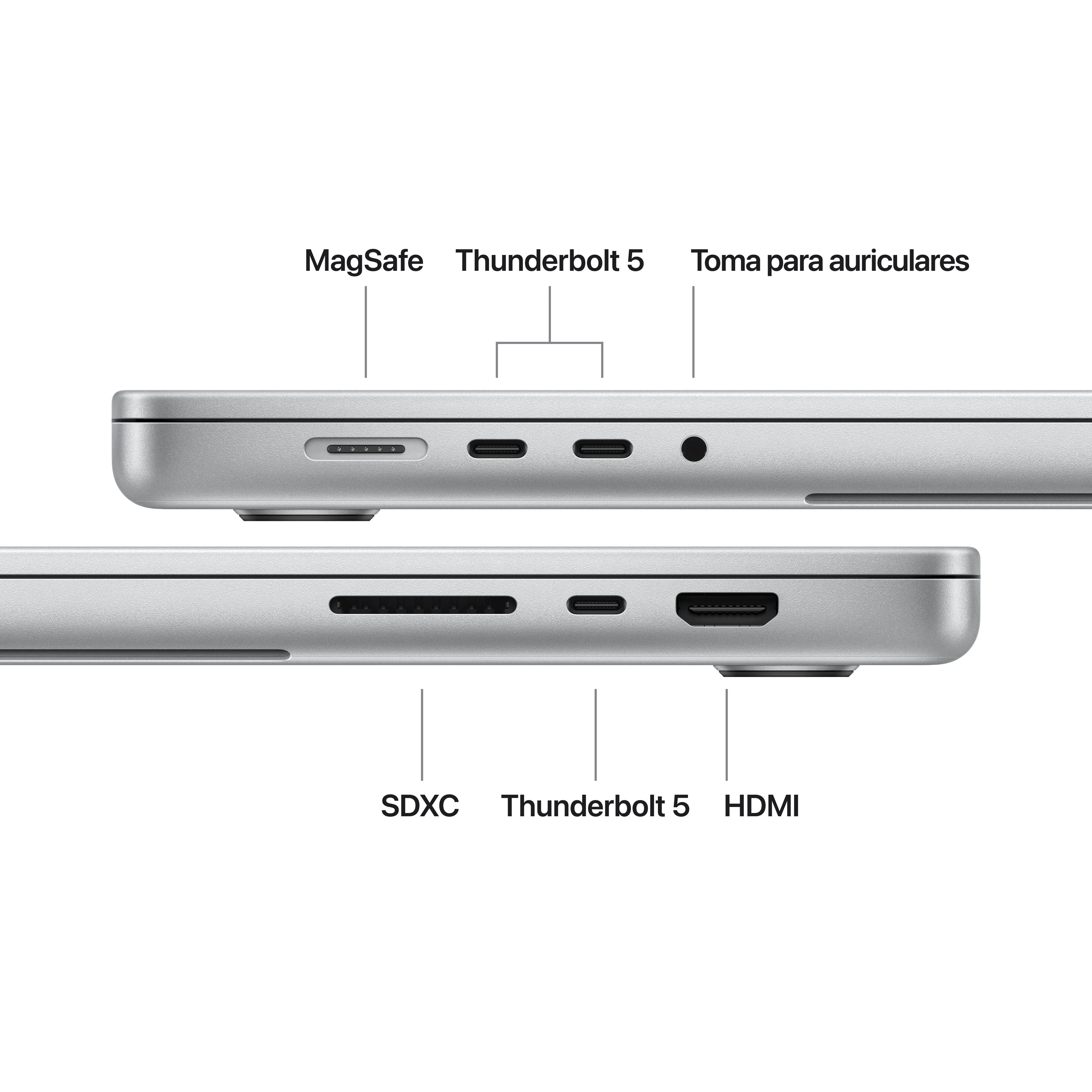 MacBook Pro de 16-pulgadas M5: Chip M5 Pro de Apple con CPU 18 núcleos y GPU 20 núcleos, 24 GB RAM, 1 TB SSD, Pantalla Estándar, Sin adaptador de corriente - Plata - Image 7